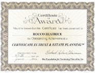 Certificate in trust and estate planning from Foundation of Continuing Education - Rocco Beatrice Sr.: small