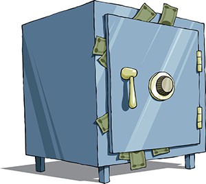 Blue vault with money illustration