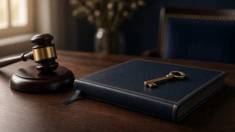 Judge's gavel beside an irrevocable trust document and key, illustrating whether a judgment creditor can collect from an irrevocable trust