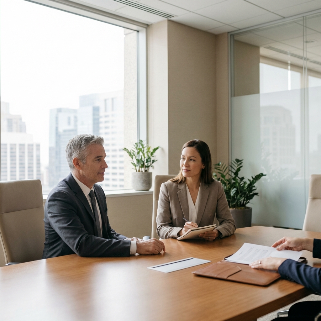 A wealthy couple meeting with an Ultra Trust specialist to implement IRS-compliant asset protection and wealth preservation strategies including entity structuring and trust administration